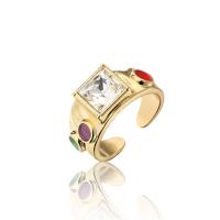 cobre Cuff Ring Finger, 18K banhado a ouro, Ajustável & micro pavimento em zircônia cúbica & para mulher, Mais cores pare escolha, vendido por PC