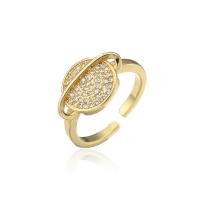 Messing Manchet Finger Ring, 18K verguld, Verstelbare & micro pave zirconia & voor vrouw, Verkocht door PC