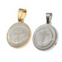 Stainless Steel Pendants with Shell Round with cross pattern Sold By PC