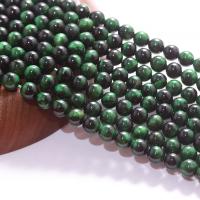 Perles oeil de tigre, Rond, poli, DIY, vert, Vendu par 38 cm brin