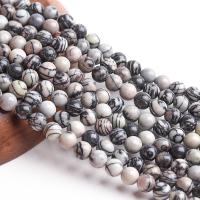 Black Silk Sten Bead, Rund, polerad, DIY, svart, Såld Per 38 cm Strand