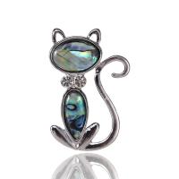 Zinc Alloy Brocher, med Abalone Shell, Cat, forgyldt, for kvinde & emalje & med rhinestone, flere farver til valg, 50x33mm, Solgt af PC