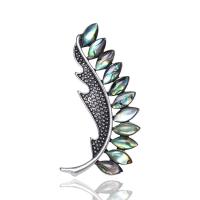 Zinklegering broches, Zinc Alloy, met Abalone Schelp, Blad, silver plated, voor vrouw & glazuur, zilver, 56x25mm, Verkocht door PC