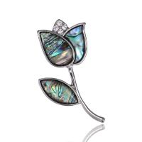 Zinklegering broches, Zinc Alloy, met Abalone Schelp, Rose, silver plated, voor vrouw & glazuur & met strass, zilver, 52x27mm, Verkocht door PC