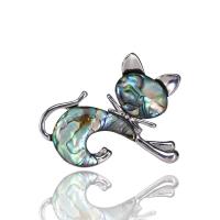 Zinklegering broches, Zinc Alloy, met Abalone Schelp, Kat, silver plated, voor vrouw & glazuur, zilver, 39x40mm, Verkocht door PC