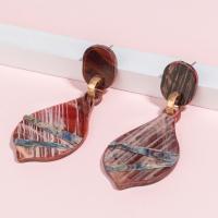 Acrylic Jewelry Earring with Abalone Shell & Zinc Alloy gold color plated for woman & enamel Sold By Pair