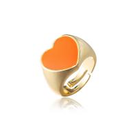 Messing fingerring, Heart, guldfarve belagt, emalje, flere farver til valg, 20x16mm, Solgt af PC