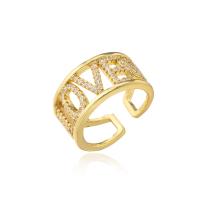 metal Anillo de dedo Cuff, chapado en color dorado, Ajustable & diferentes patrones para la opción & micro arcilla de zirconia cúbica & para mujer & hueco, 10mm, Vendido por UD