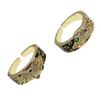 Brass Cuff Finger Ring Adjustable & Unisex & micro pave cubic zirconia & enamel golden Sold By PC