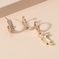 Zinc Alloy Earring Set Stud Earring & earring plated three pieces & for woman & with cubic zirconia & with rhinestone golden Sold By Set