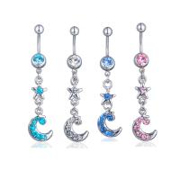 Rustfrit stål Belly Ring, Stainless Steel, med Zinc Alloy, sølvfarvet forgyldt, Unisex & med rhinestone, flere farver til valg, 58x13mm, Solgt af PC