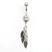 Cink ötvözet belly ring, -val cseh, Levél növényen, platina színű bevont, a nő, ezüst, 5x1.60x11mm, Által értékesített PC