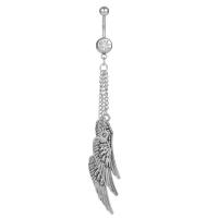 Zink Alloy belly ring, Vingform, silver pläterad, för kvinna & med strass, silver, 5x1.60x11mm, Säljs av PC