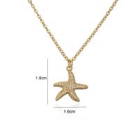 Zircônio cúbico Micro Pave colar de bronze, cobre, Estrela do mar, 18K banhado a ouro, micro pavimento em zircônia cúbica, 16x18mm, comprimento Aprox 17.72 inchaltura, vendido por PC