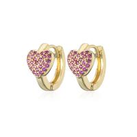 Orecchini cerchietti Hoop ottone, Cuore, Placcato oro 18K, Micro spianare cubic zirconia & per la donna, nessuno, 15mm, Venduto da coppia