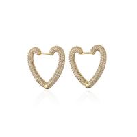 Orecchini cerchietti Hoop ottone, Cuore, Placcato oro 18K, Micro spianare cubic zirconia & per la donna, nessuno, 15mm, Venduto da coppia