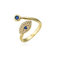 Žalvarinis Cuff Finger Ring, Evil Eye, 18K paauksuotas, Reguliuojamas & mikro nutiesti kubinių Zirconia & moters, Pardavė PC