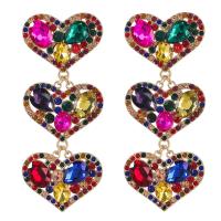 Strass Earring, Zinc Alloy, Hart, plated, mode sieraden & voor vrouw & met strass, meer kleuren voor de keuze, nikkel, lood en cadmium vrij, 95x40mm, Verkocht door pair