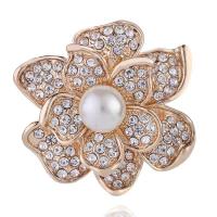 Zinc Alloy Brocher, med Plastic Pearl, Flower, Plating champagne guld, mode smykker & for kvinde & med rhinestone, nikkel, bly & cadmium fri, 37x41mm, Solgt af PC