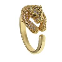 Messing Manchet Finger Ring, Luipaard, Verstelbare & micro pave zirconia & voor vrouw, gouden, 29x22x4mm, Verkocht door PC