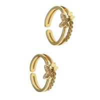 Brass Cuff Finger Ring Butterfly Adjustable & micro pave cubic zirconia & for woman golden Sold By PC