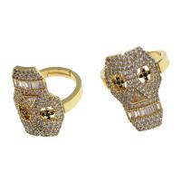 Kubieke Circonia Micro Pave Brass Ring, Messing, Schedel, Verstelbare & micro pave zirconia & voor vrouw, gouden, 22x21x4mm, Verkocht door PC