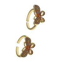 Messing Manchet Finger Ring, Vlinder, Verstelbare & micro pave zirconia & voor vrouw, gouden, 23x21x3mm, Verkocht door PC