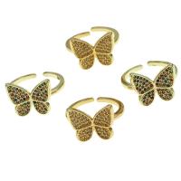 Messing Manchet Finger Ring, Vlinder, Verstelbare & micro pave zirconia & voor vrouw, gouden, 23x21x2mm, Verkocht door PC