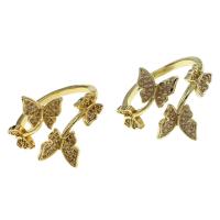 Brass Cuff Finger Ring Butterfly Adjustable & micro pave cubic zirconia & for woman golden Sold By PC