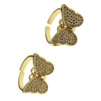 Brass Cuff Finger Ring Butterfly Adjustable & micro pave cubic zirconia & for woman golden Sold By PC