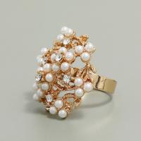 Zink Alloy Finger Ring, med Plast Pearl, plated, mode smycken & för kvinna & med strass, vit, Säljs av PC