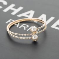 Zinc Alloy Cuff Bangle, med Rhinestone & Plastic Pearl, forgyldt, for kvinde, Champagne, nikkel, bly & cadmium fri, Solgt af PC