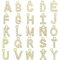 Befestigter Zirkonia Messing Anhänger, Alphabet-Buchstabe, plattiert, Micro pave Zirkonia, goldfarben, verkauft von PC