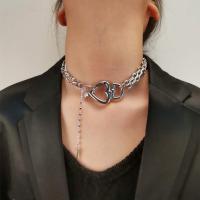 Mode Choker Ketting, Zinc Alloy, met Titanium Staal & Glasparel & Bergkristal, Hart, silver plated, Dubbele laag & voor vrouw, meer kleuren voor de keuze, nikkel, lood en cadmium vrij, Lengte Ca 17 inch, Verkocht door PC