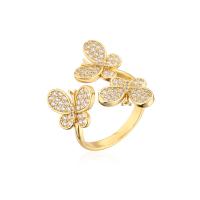 metal Anillo de dedo Cuff, Mariposa, 18K chapado en oro, Ajustable & micro arcilla de zirconia cúbica & para mujer, 17-19mm, Vendido por UD