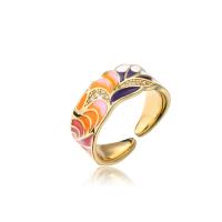 metal Anillo de dedo Cuff, 18K chapado en oro, Ajustable & micro arcilla de zirconia cúbica & para mujer & esmalte, color mixto, 8mm, Vendido por UD