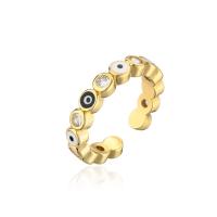 metal Anillo de dedo Cuff, 18K chapado en oro, Ajustable & patrón de malvado de ojo & micro arcilla de zirconia cúbica & para mujer & hueco, 4mm, Vendido por UD