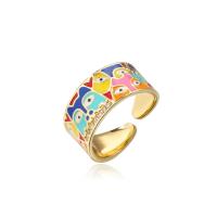 metal Anillo de dedo Cuff, 18K chapado en oro, Ajustable & con patrón de ojo & micro arcilla de zirconia cúbica & para mujer & esmalte, más colores para la opción, 10mm, Vendido por UD