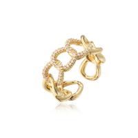 ottone Anelli Cuff, Placcato oro 18K, Regolabile & Micro spianare cubic zirconia & per la donna & cavo, 9mm, Venduto da PC