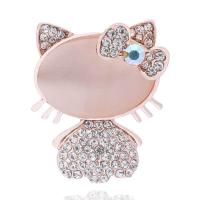 Broche olho de gatos, liga de zinco, with Pedra olho de gato, rosa real com banho de cor, para mulher & com strass, níquel, chumbo e cádmio livre, 36x29mm, vendido por PC