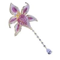 Cubic Zirconia Brooch Brass Flower plated micro pave cubic zirconia & for woman nickel lead & cadmium free Sold By PC