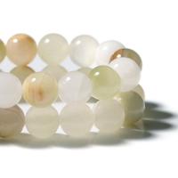 Light Mottle Green Jade Bead, Rund, polerad, DIY, blandade färger, Såld Per 38 cm Strand