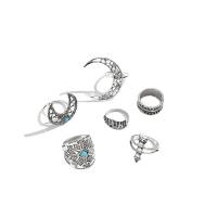 Sinc Alloy Ring Set, le Turquoise sintéiseach, plátáilte, 6 phíosa & jewelry faisin & do bhean, dath bunaidh, Díolta De réir Socraigh