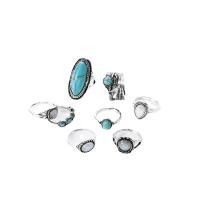 Zinc Alloy Ring Set with turquoise plated 8 pieces & fashion jewelry & for woman original color Sold By Set