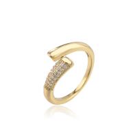 Messing Manchet Finger Ring, 18K verguld, Verstelbare & micro pave zirconia & voor vrouw, Verkocht door PC