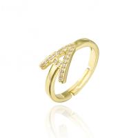 Cubic Zirconia Micro Pave Brass Ring Alphabet Letter 18K gold plated Adjustable & micro pave cubic zirconia & for woman Sold By PC