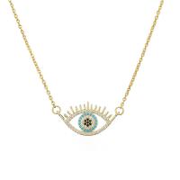 Evil Eye Smycken Collier, Mässing, 18K guldpläterad, micro bana cubic zirconia & för kvinna & ihålig, 28mm, Längd Ca 17.72 inch, Säljs av PC