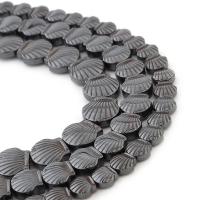 Perles hématite magnétique, coquille, poli, DIY, noire, Vendu par 38 cm brin