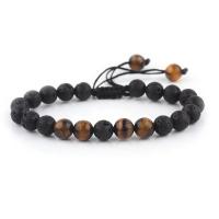 Bráisléid gemstone, Tíogair Súl, le Corda terylene & Lava, unisex & frith-tuirse, dathanna measctha, 8mm, Fad 19-28 cm, Díolta De réir PC