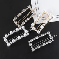 Hår Clip, Zinc Alloy, med Plastic Pearl, forgyldt, mode smykker & forskellige stilarter for valg & for kvinde & med rhinestone, flere farver til valg, 53x28mm, Solgt af PC